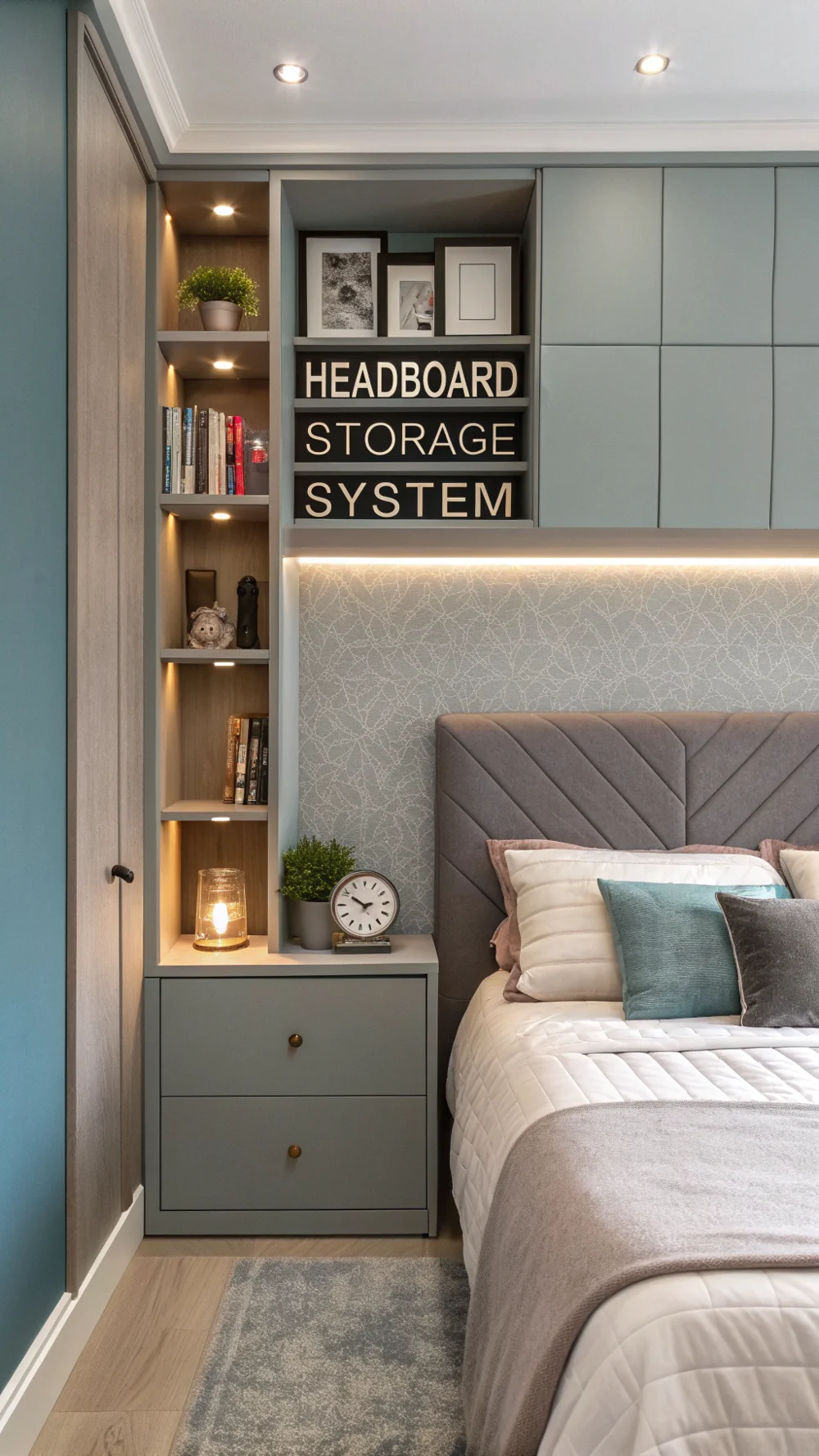 Bed with Integrated Headboard Storage