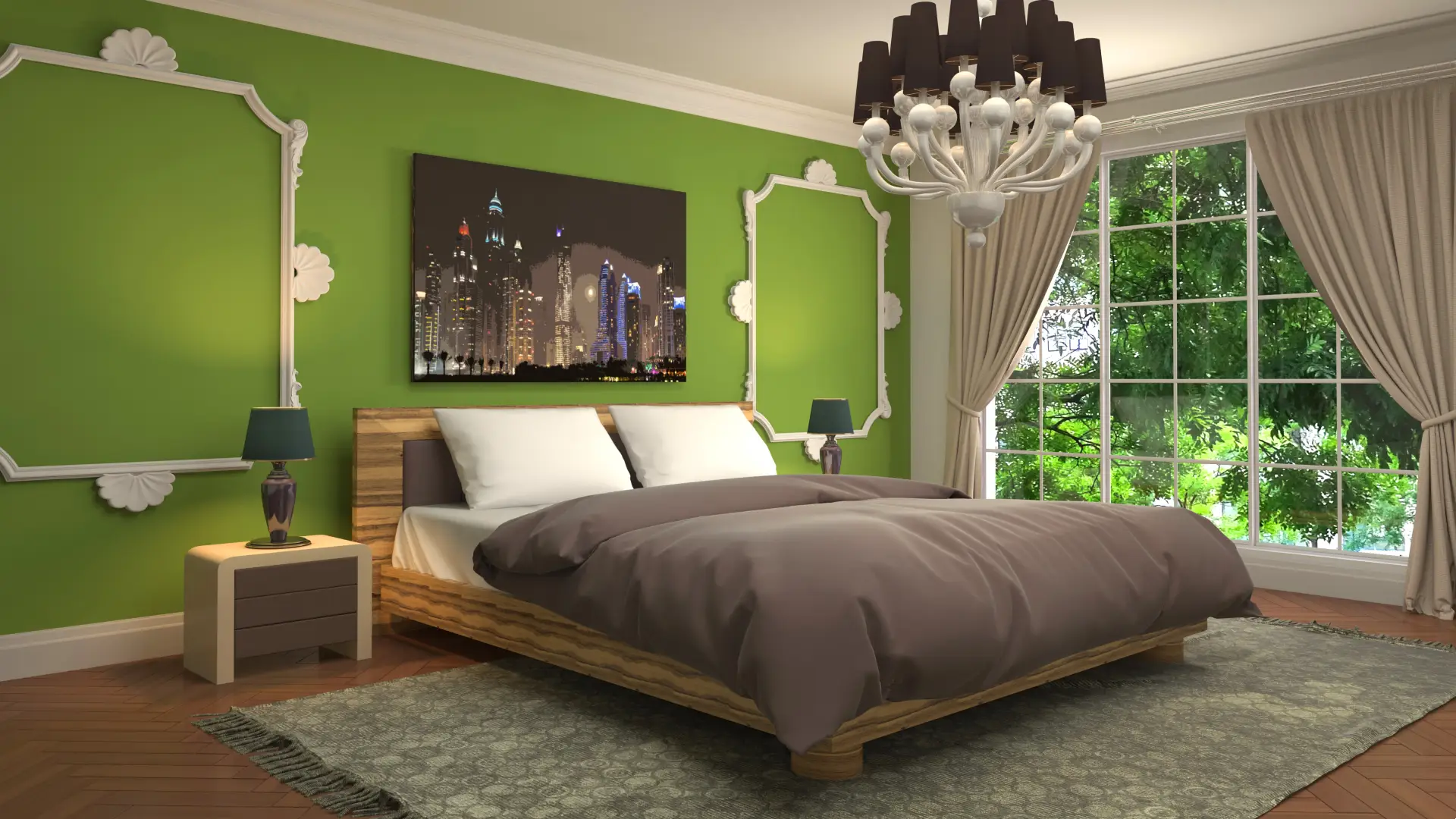 Classic Green Wall with Moulding