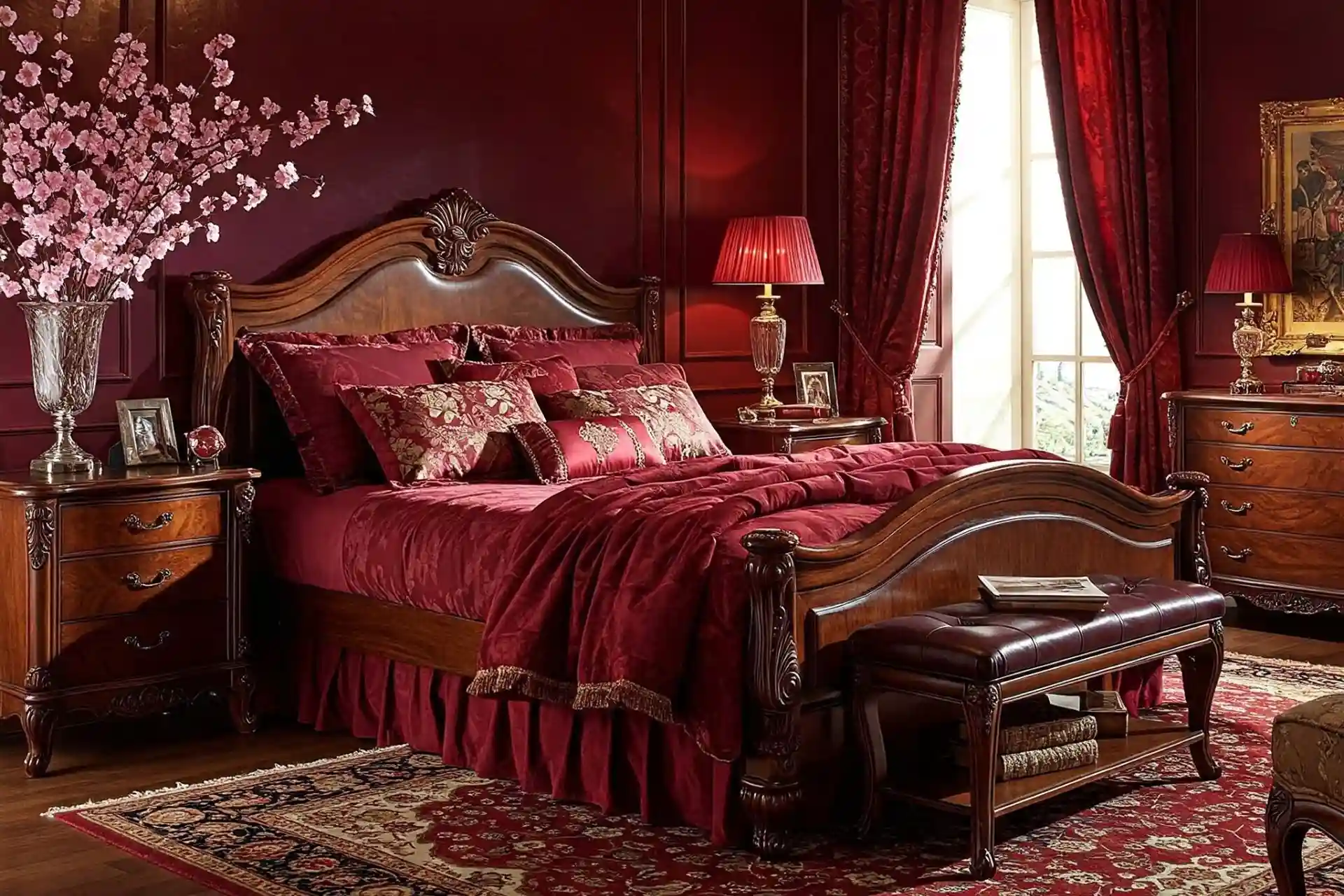 Crimson Canopy Statement Bed