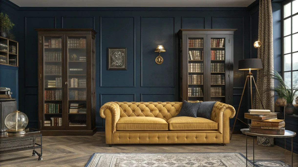  Dark Academia Gold Tufted Sofa