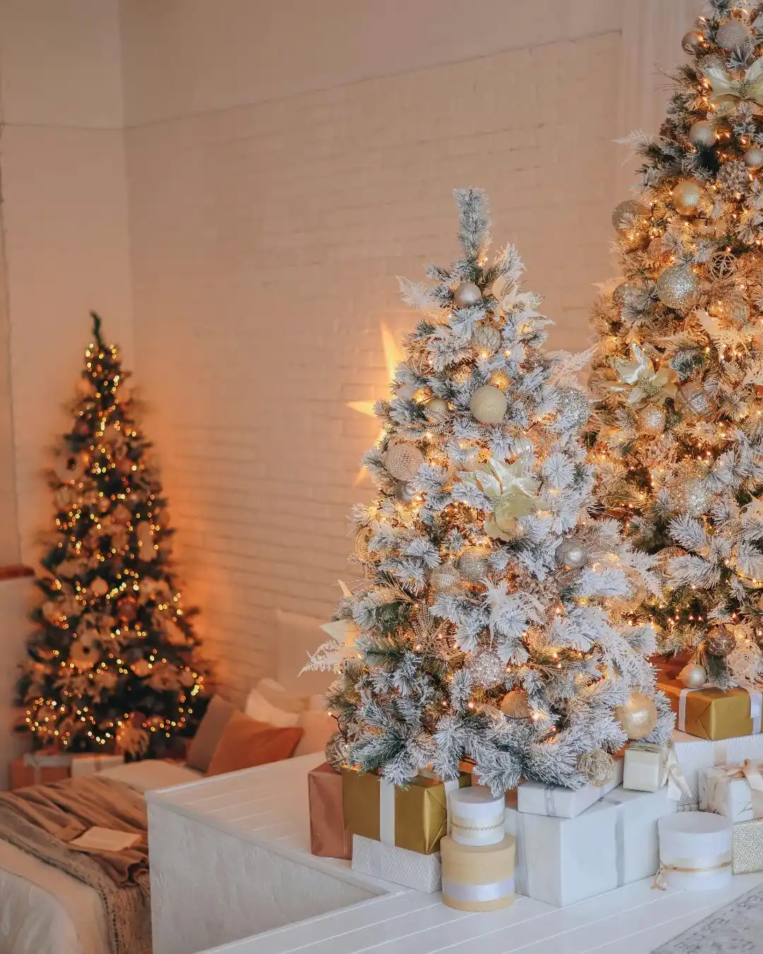 Elegant Gold and Flocked Tabletop Trees