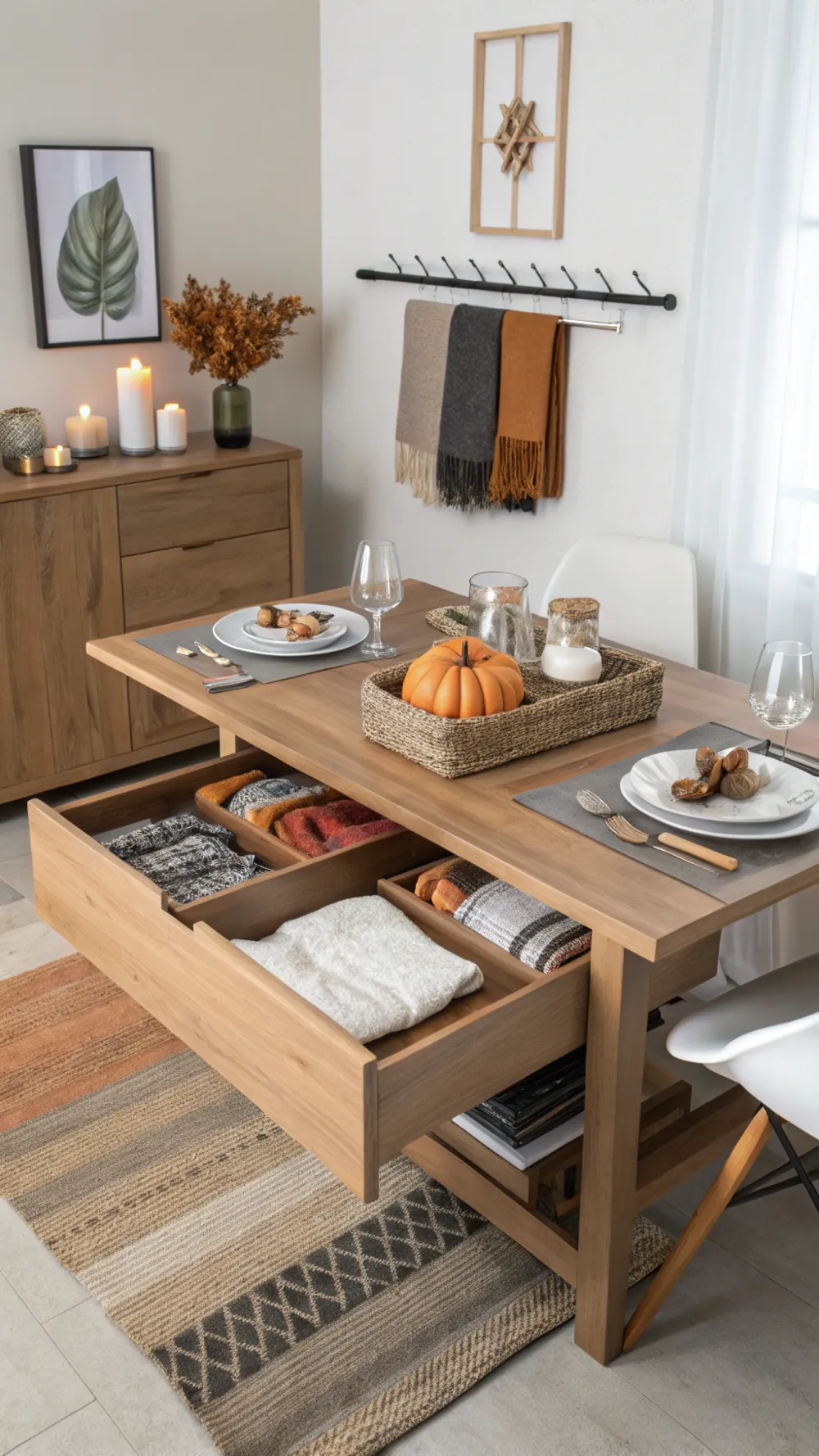 Foldable Dining Table with Hidden Storage
