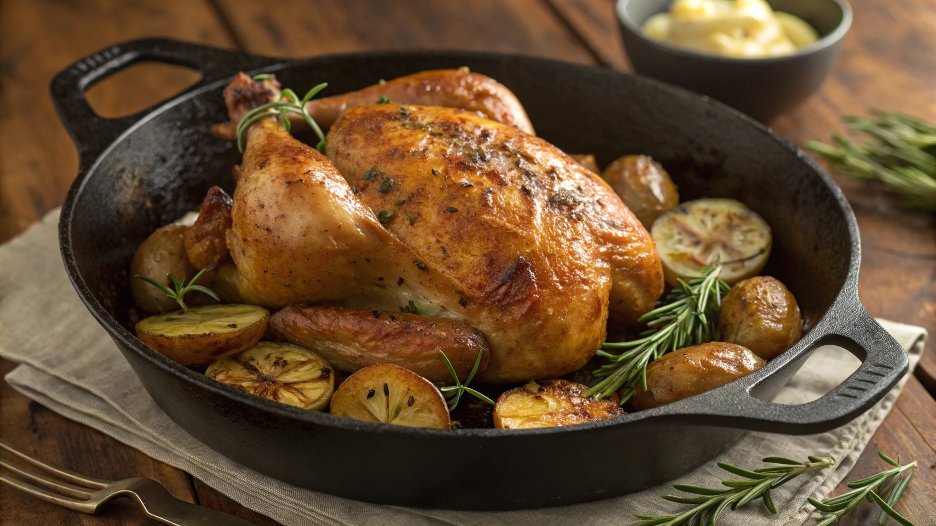 Garlic Herb Butter Roasted Chicken with Crispy Potatoes