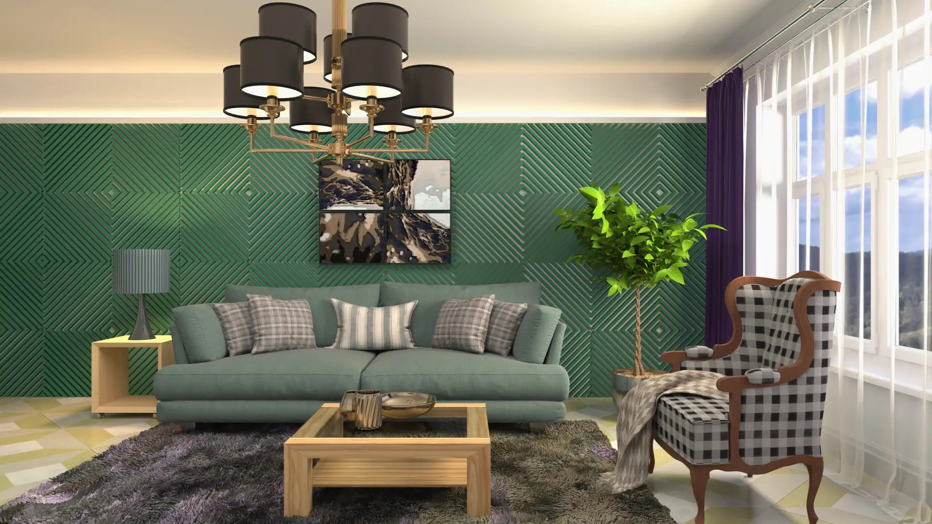 Geometric Green Accent Wall