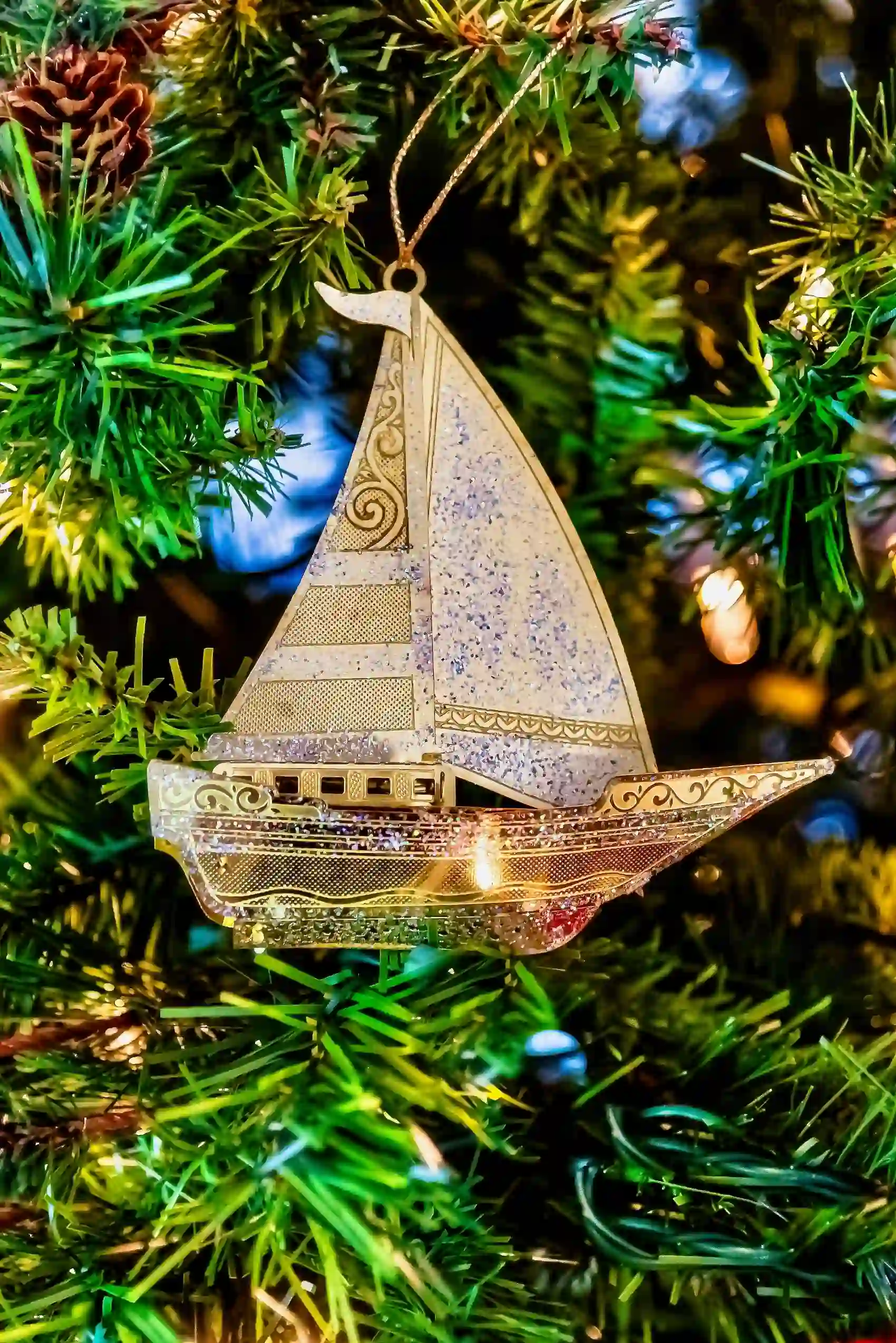 Glimmering Voyage Sailboat Ornament