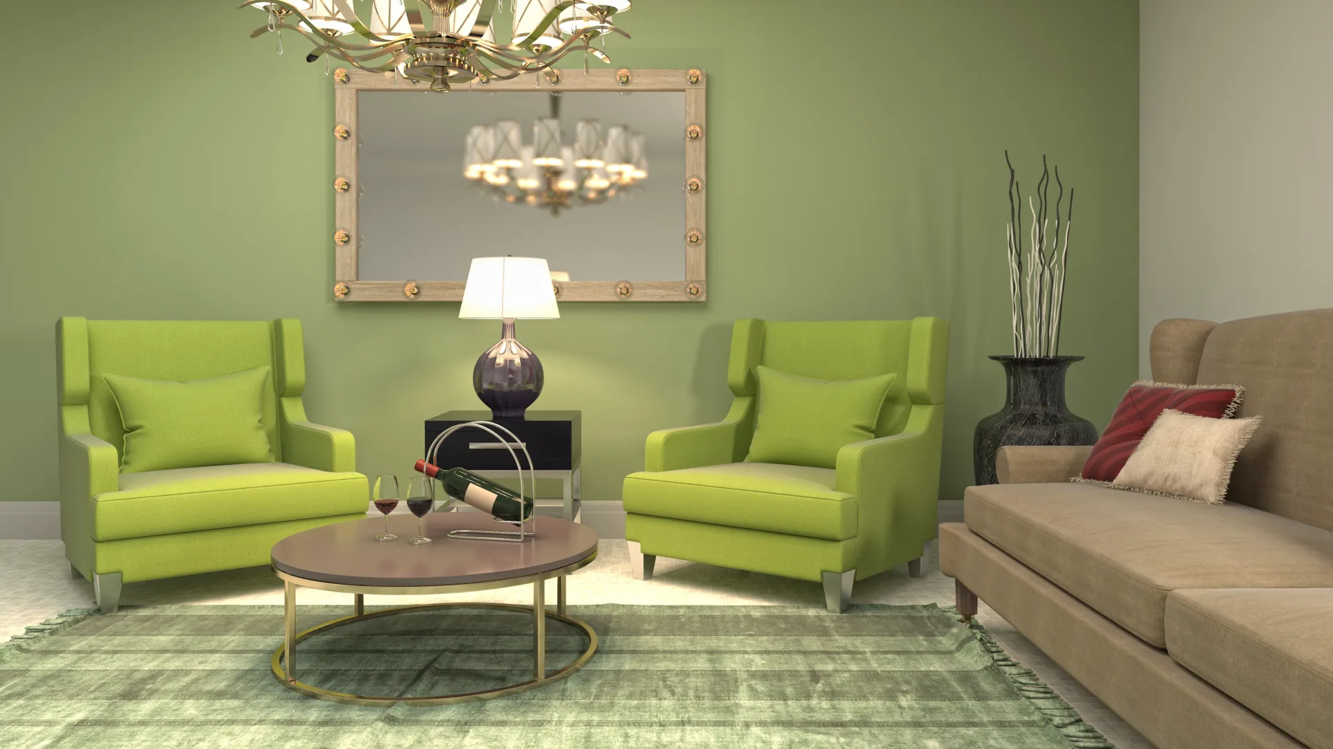 Green Accent Seating and Rug