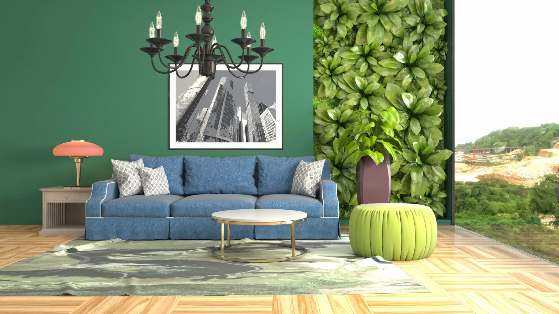 Green Accent Wall and Living Feature