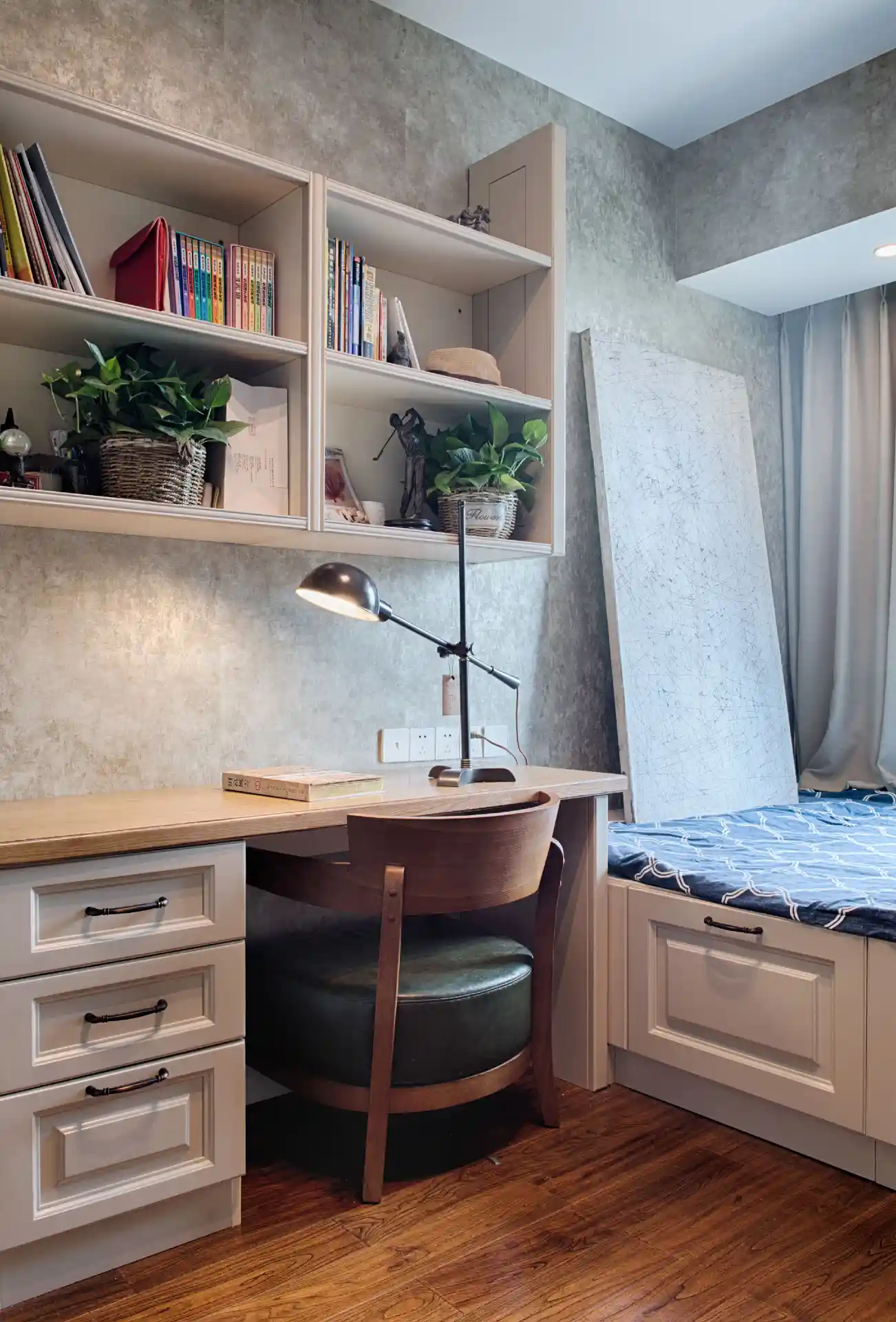 Integrated Study-Sleep Corner with Custom Built-ins