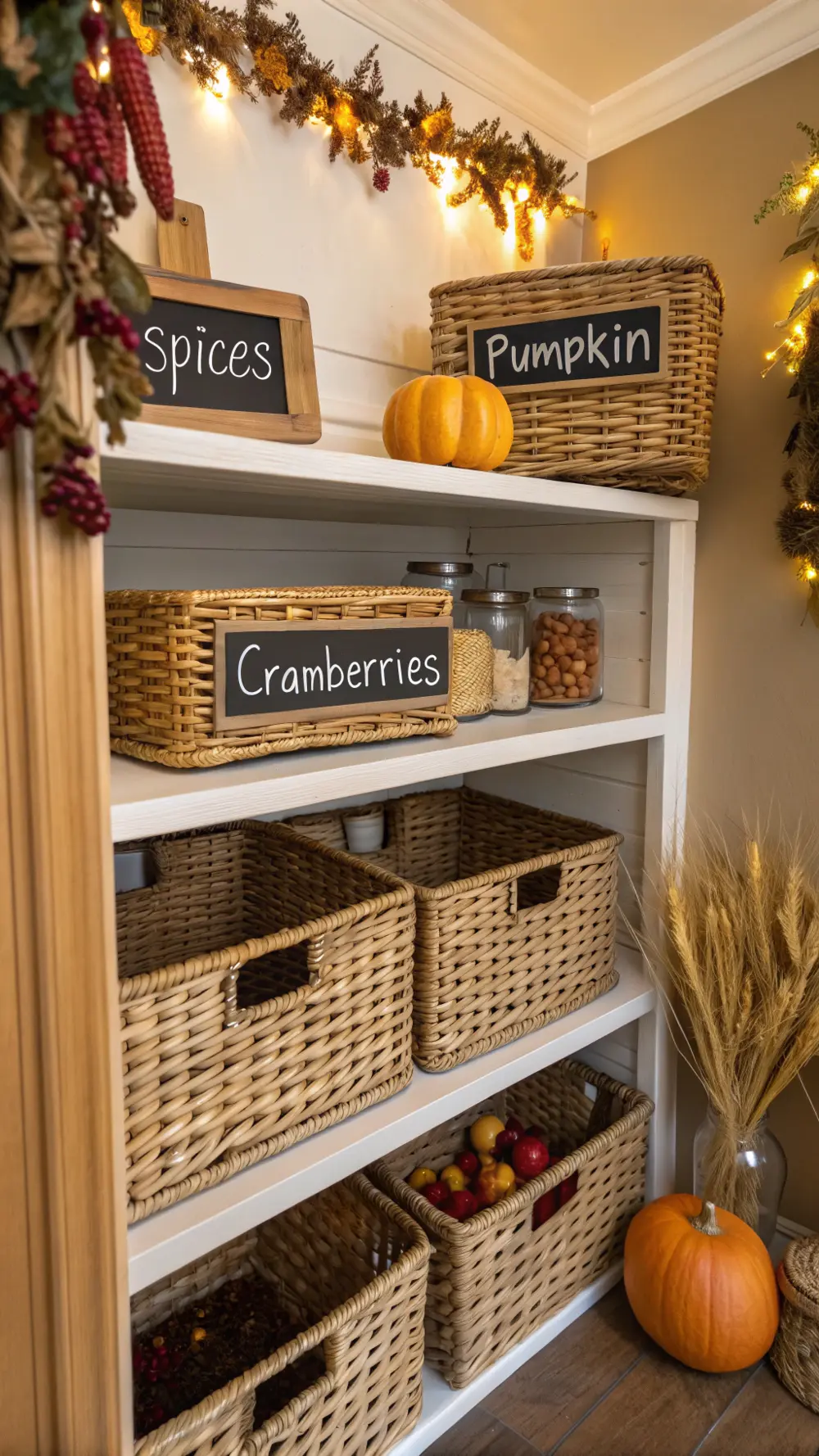 Labeled Wicker Baskets for Pantry Overflow