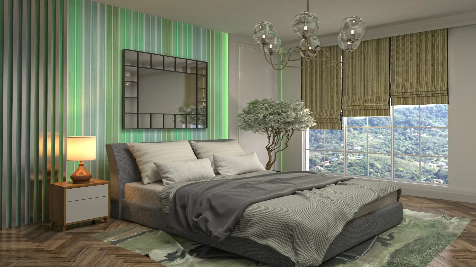 Multi-Toned Green Slatted Wall