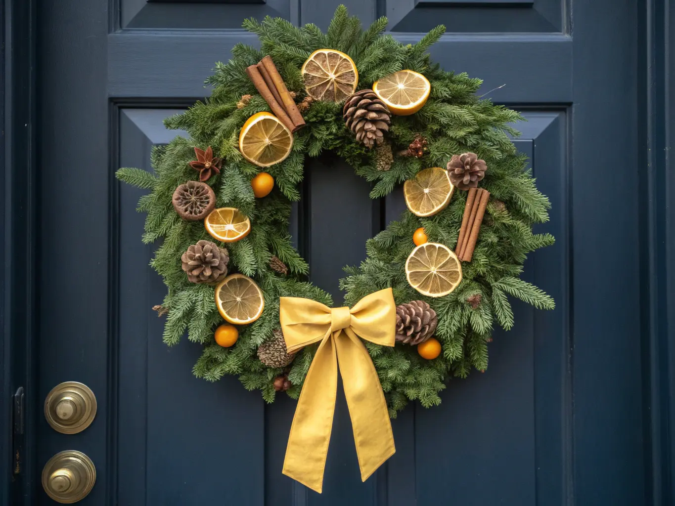 Natural Wreath with Butter Yellow Ribbon
