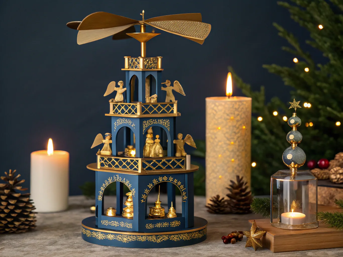 Regal Midnight Blue & Gold Pyramid
