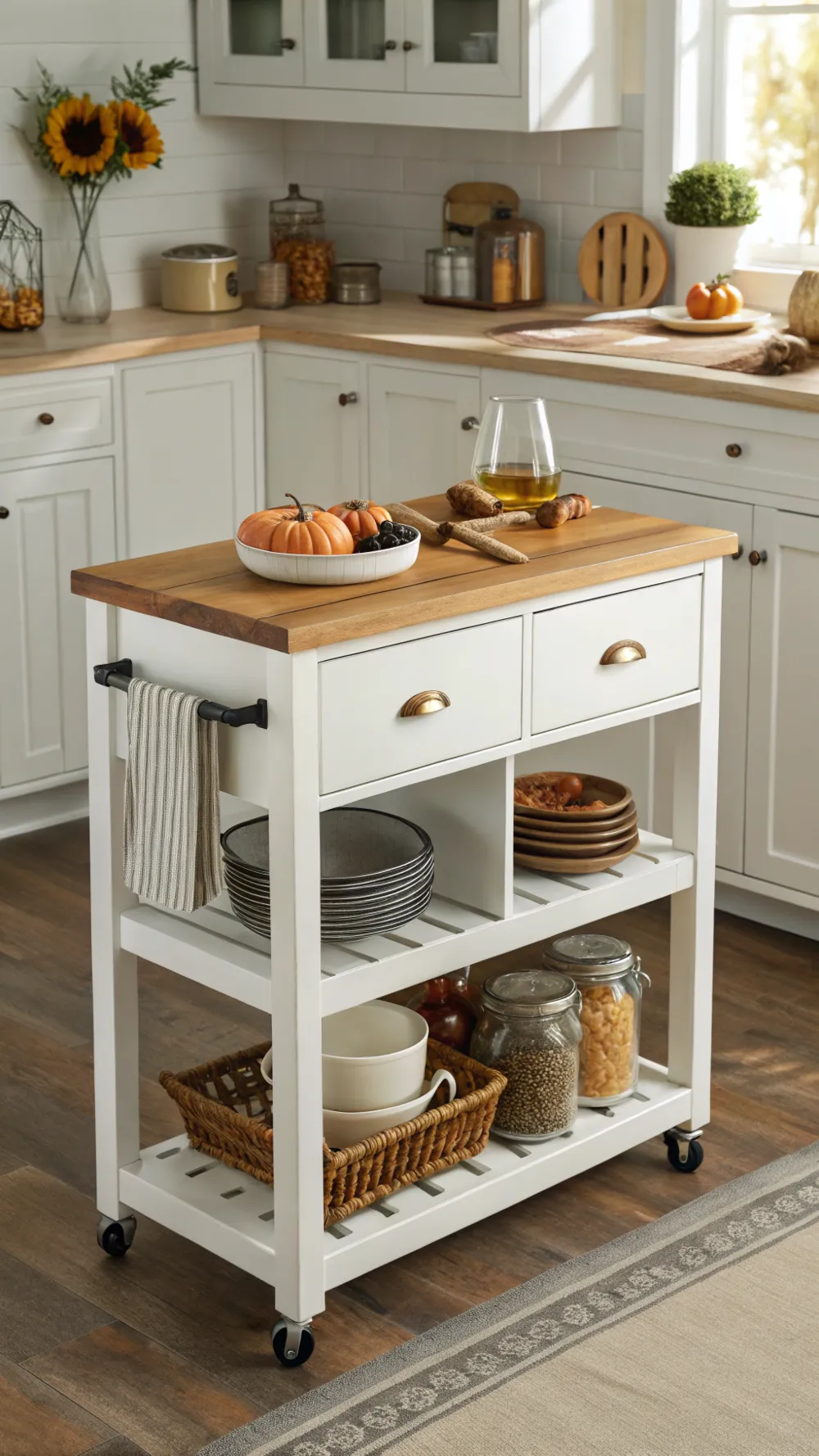 Rolling Kitchen Island with Hidden Storage