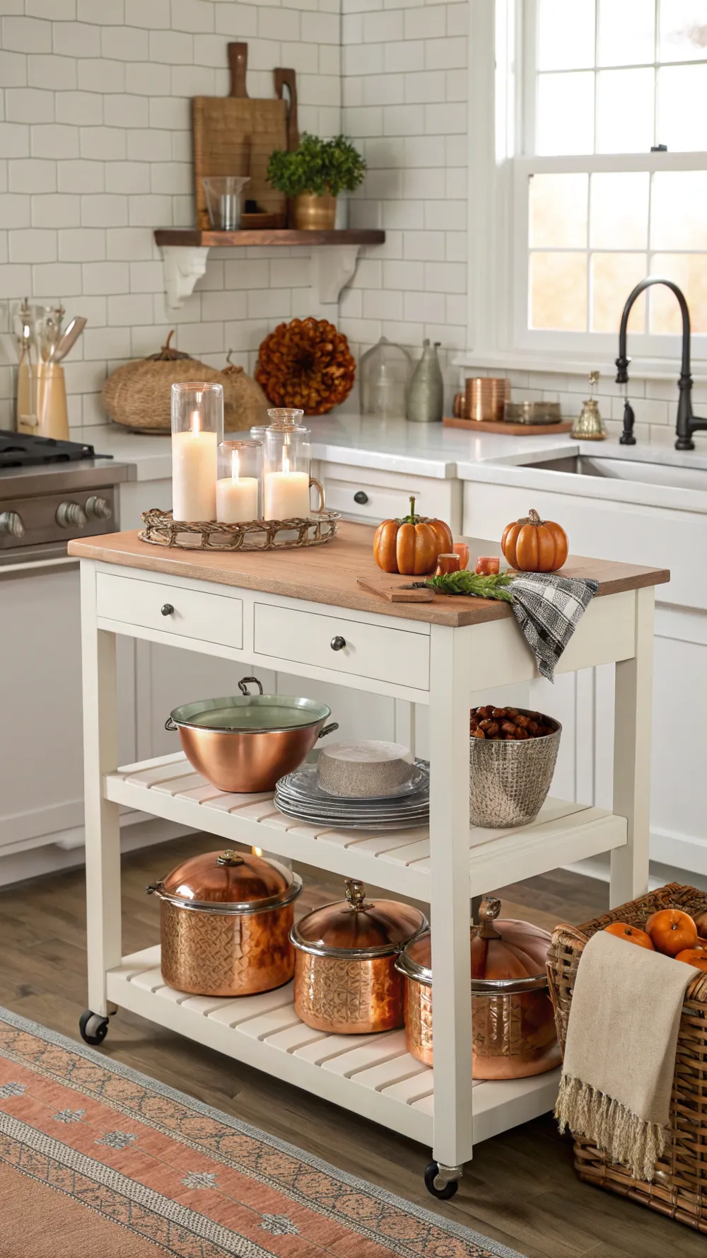 Rolling Kitchen Island with Thanksgiving Supplies