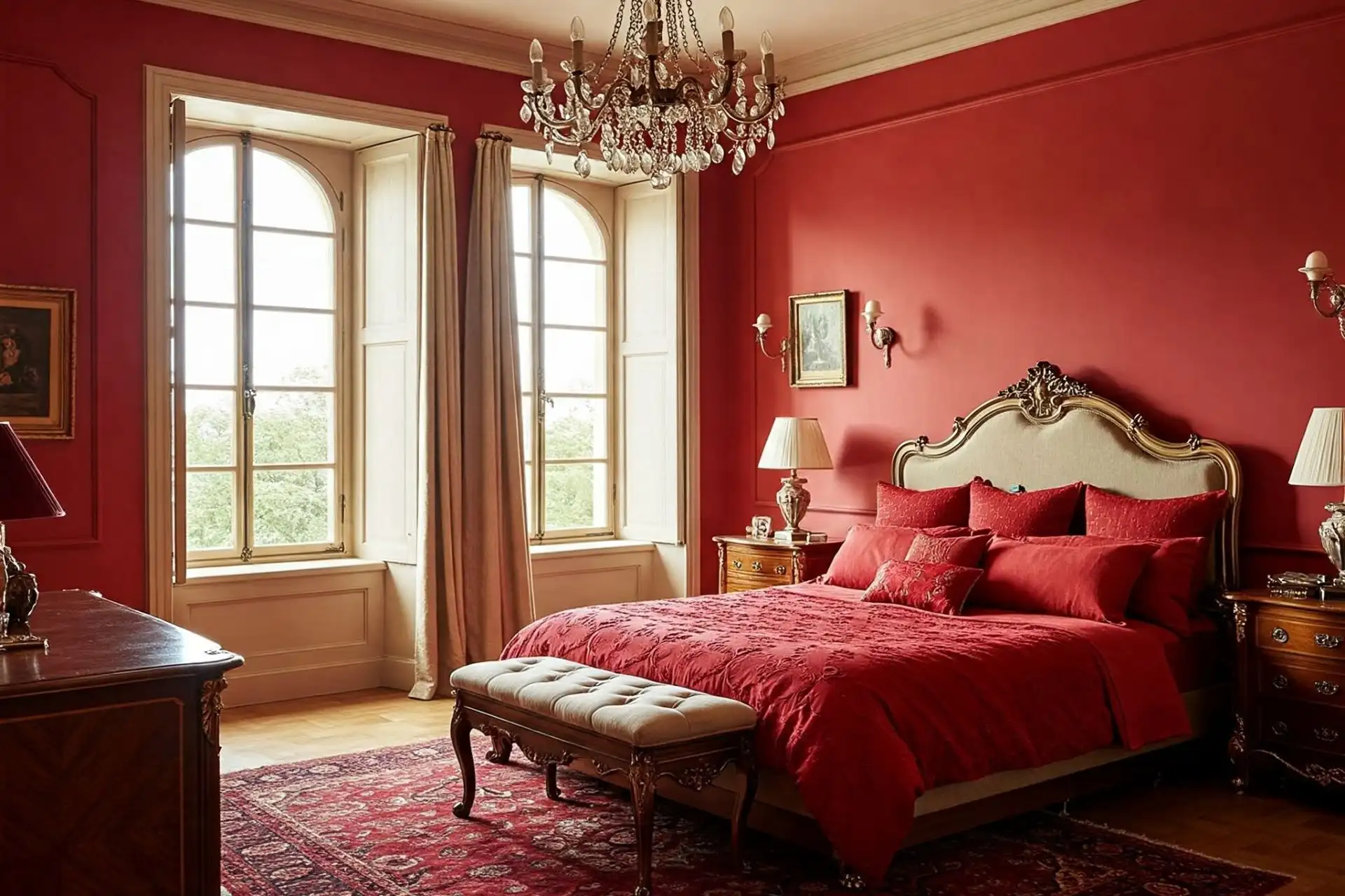 Scarlet Statement Wall Walnut Nightstands
