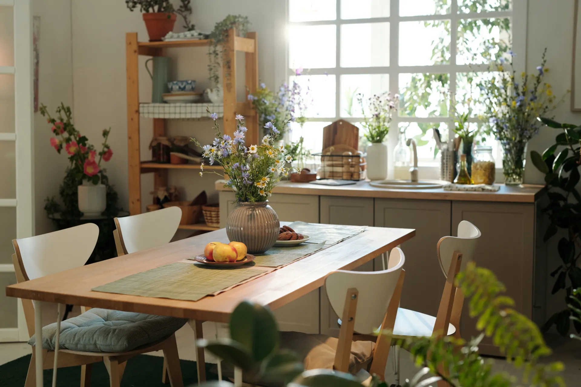 Sunny Dining Nook with Open Shelving
