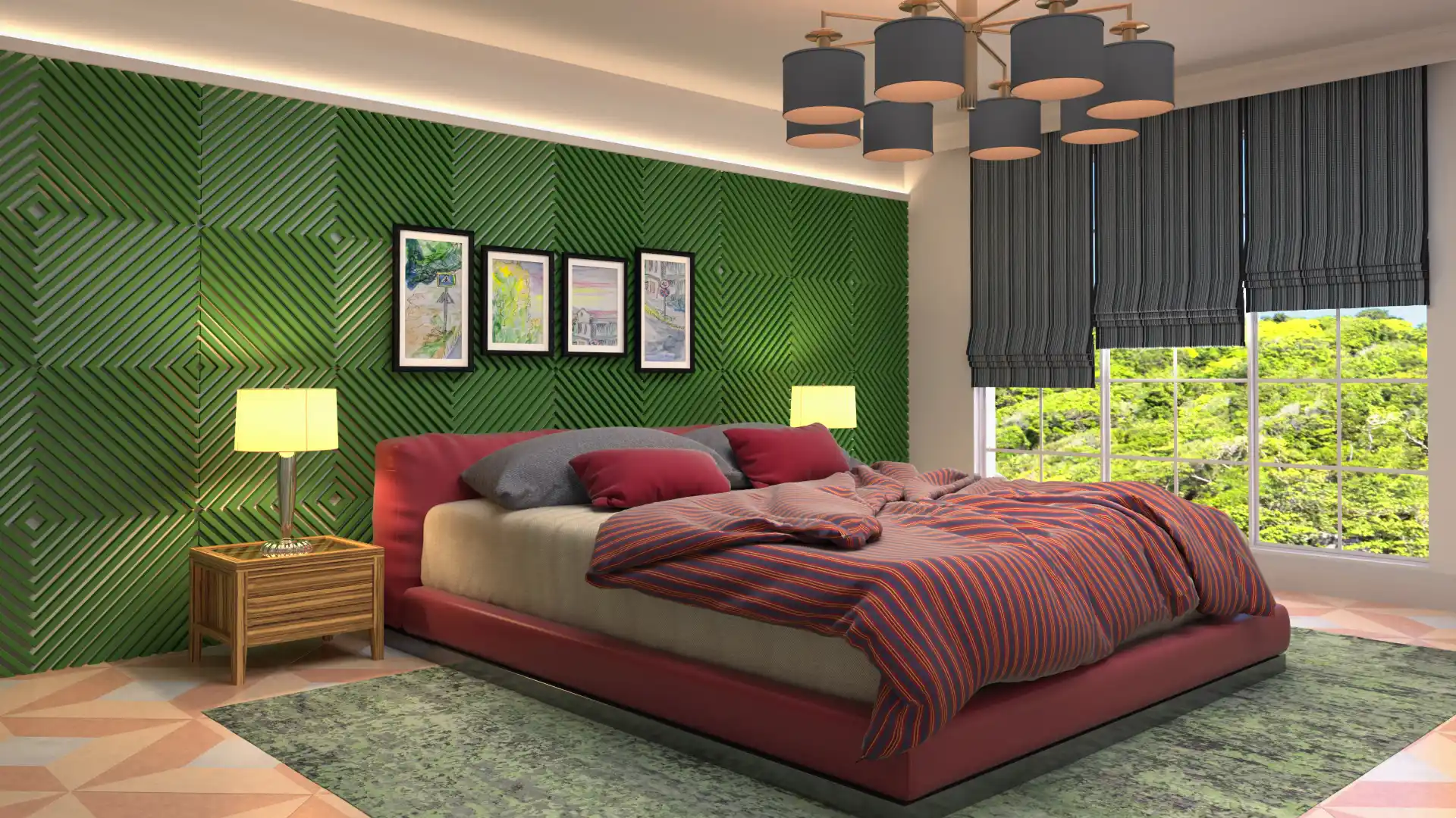 Textured Geometric Green Wall