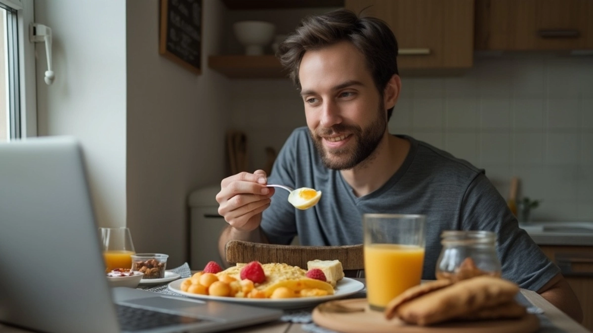 man eating breakfast