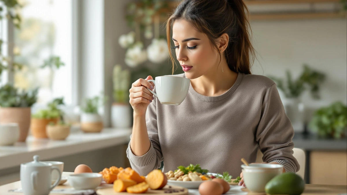 woman eating food at home